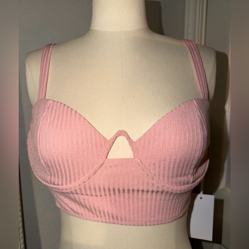 Ribbed Light Pink Bralette with Front Cutout